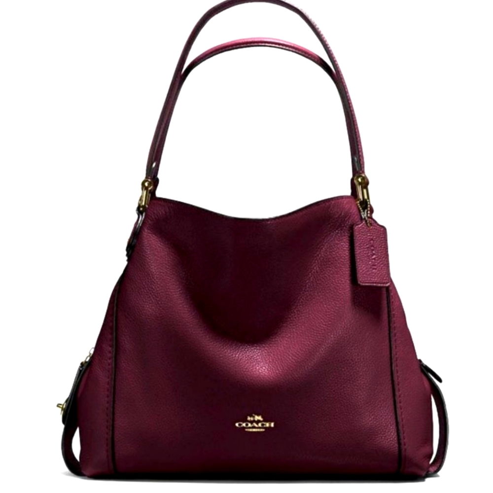COACH EDIE PEBBLED LEATHER BROWN SHOULDER BAG